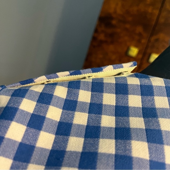 Diane Von Furstenberg Blue White Gingham Check Long Sleeve Top Size 8 EUC - Picture 5 of 11